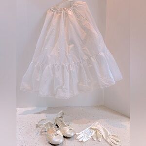 Girls Flower Girl Petticoat Skirt, Shoes, Satin‎ Gloves Sz shoes 13M, skirt 7/10